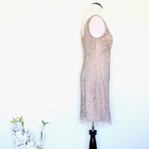 NEW! Aidan Mattox Sequin Beaded Embellished Cocktail Dress Taupe SZ 4 - Picture 5 of 9